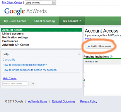 Invite others to my Google Adwords account